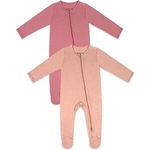 Jimonda Bamboo Pajamas Pink Baby Girl One-Piece Footies 2-Way Zip 2-pack